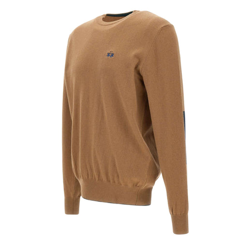 La Martina Pullover Maglia Uomo con logo ricamato Beige blu - Francavilla Moda